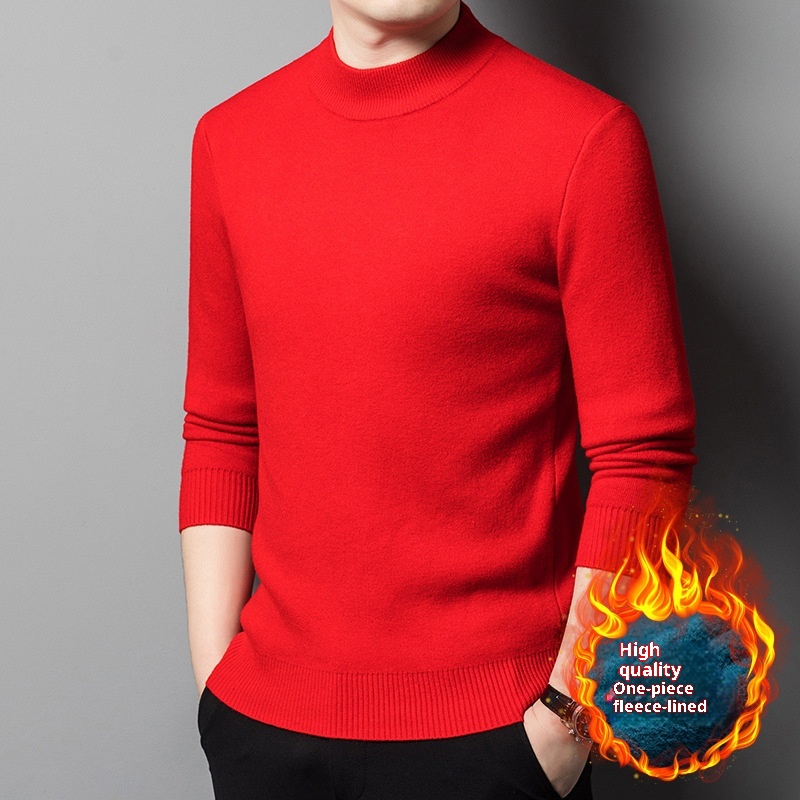 boy Boy Boy Wholesale Winter Fleece-Lined Thickened Men's Knitted Half Turtleneck Wool Sweater Dad's Outfit_voghion.com