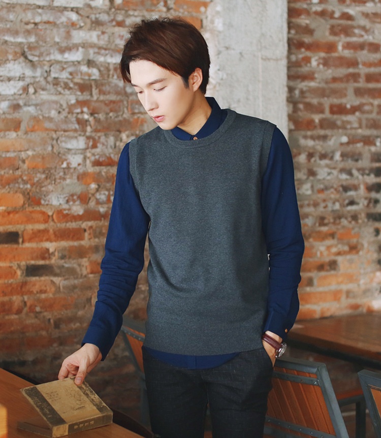 Jungen-Pullover mit Rundhalsausschnitt, einfarbig, ärmellos, gestrickt, aus Wolle, Herrenpullover_voghion.com