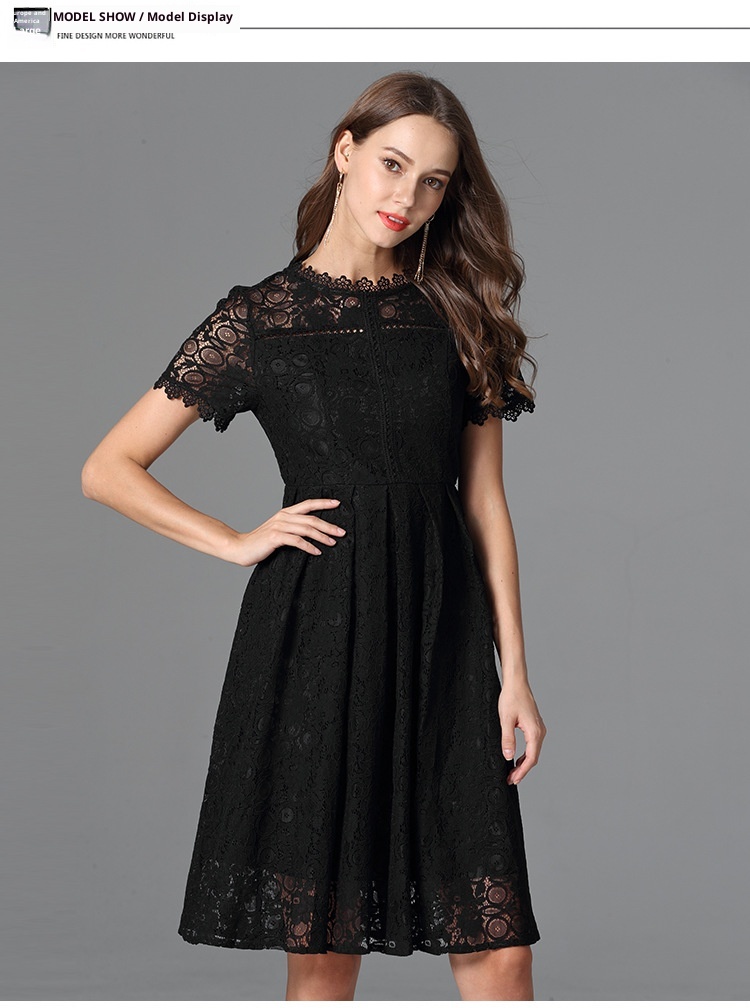 Robe d'été ChicShe grande taille, petite robe noire, coupe trapèze, manches courtes, en dentelle, style Sweet Lady._voghion.com