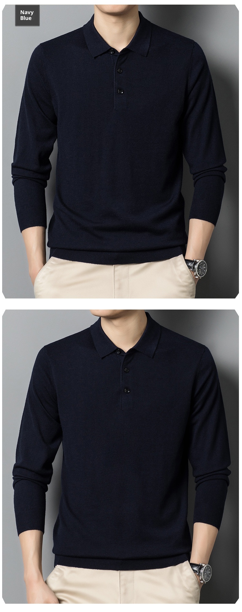 boy Boy Boy Autumn Thin Wool Men, High-End Business Turn-Down Collar Dad Sweater, Loose Base Knit Sweater For Men_voghion.com