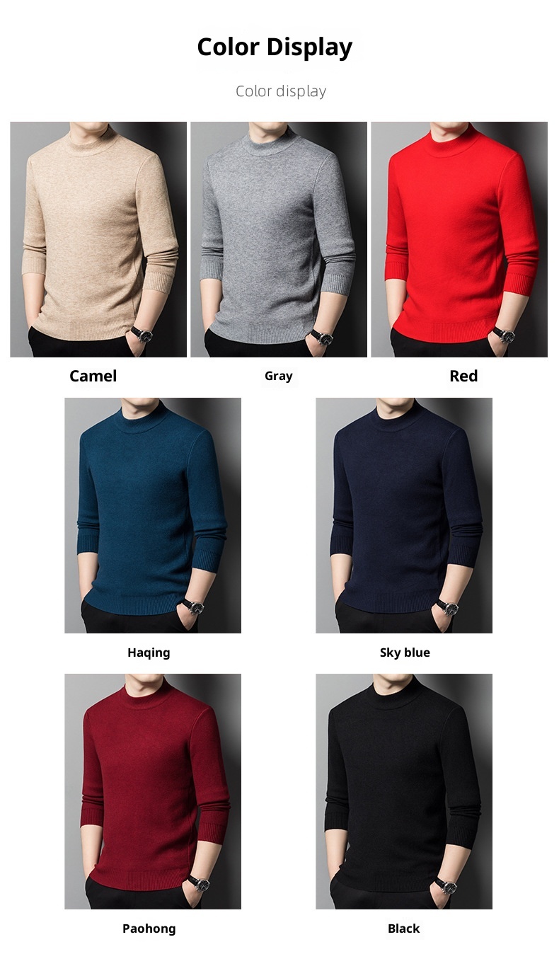boy Boy Boy Wholesale Winter Fleece-Lined Thickened Men's Knitted Half Turtleneck Wool Sweater Dad's Outfit_voghion.com