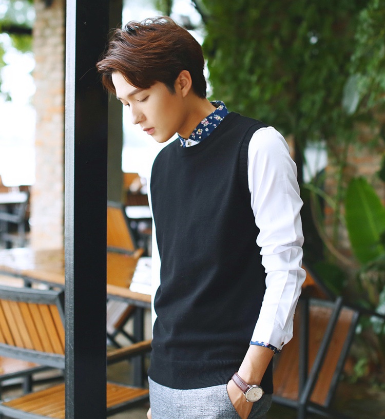 Jungen-Pullover mit Rundhalsausschnitt, einfarbig, ärmellos, gestrickt, aus Wolle, Herrenpullover_voghion.com