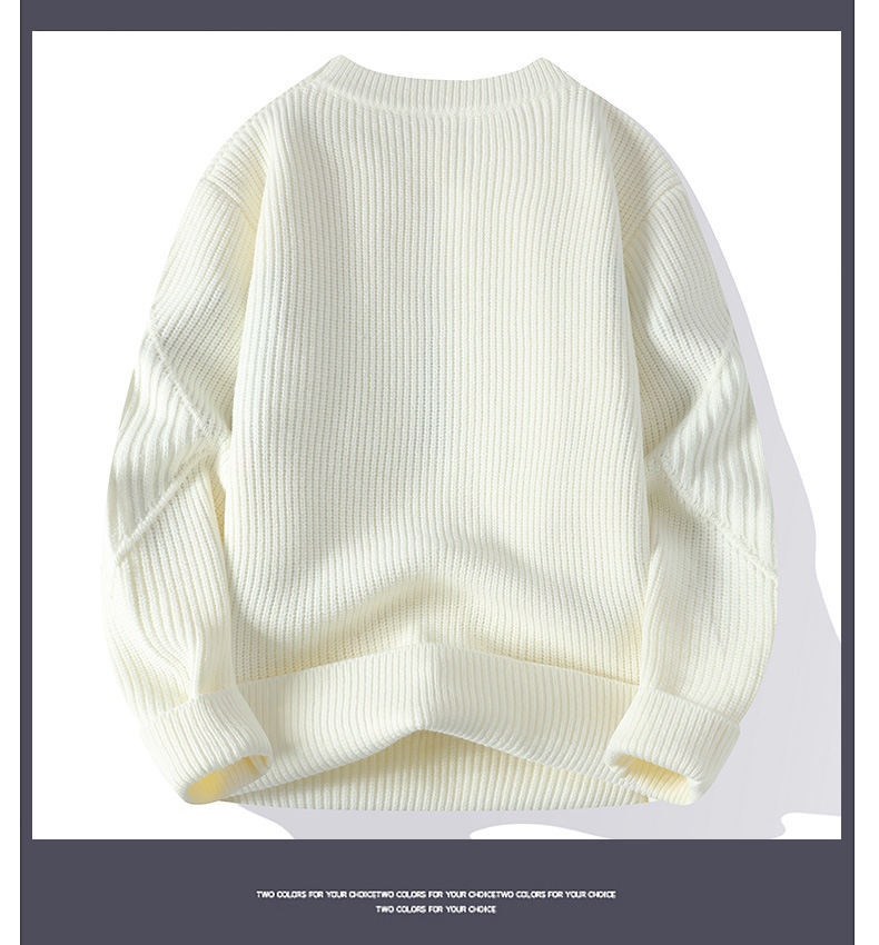 Herren-Strickpullover für Herbst/Winter: Neuer, dicker Fleece-Rundhalspullover für Teenager – Warme Basisschicht_voghion.com