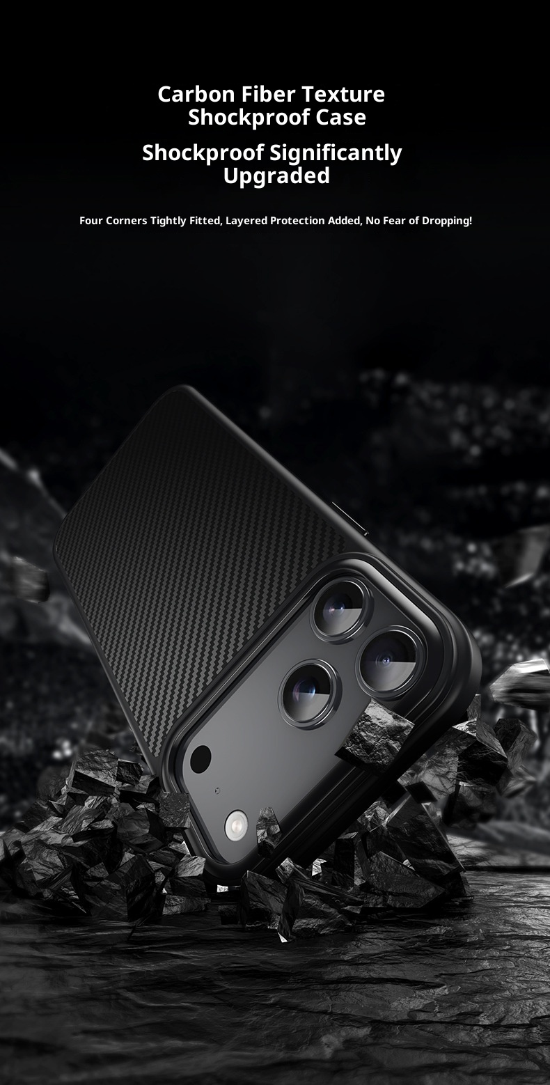 TechGlobe Kevlar Compatible IPhone 17 Pro Carbon Fiber Pattern Phone Invisible Magnetic Air Shockproof Protective Case_voghion.com