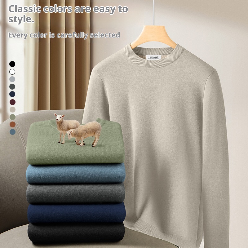 Maglione lavorato a maglia caldo in lana modale da uomo, maglietta base autunno inverno, scollo rotondo, versatile, manica lunga, all'ingrosso_voghion.com
