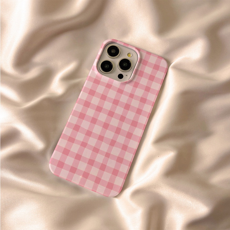 Étui de téléphone TechGlobe POD Cross-Border Simple Anti-traces de doigts Rose à carreaux Large Précision Trou Deux-en-Un Film Couverture Intégrale_voghion.com