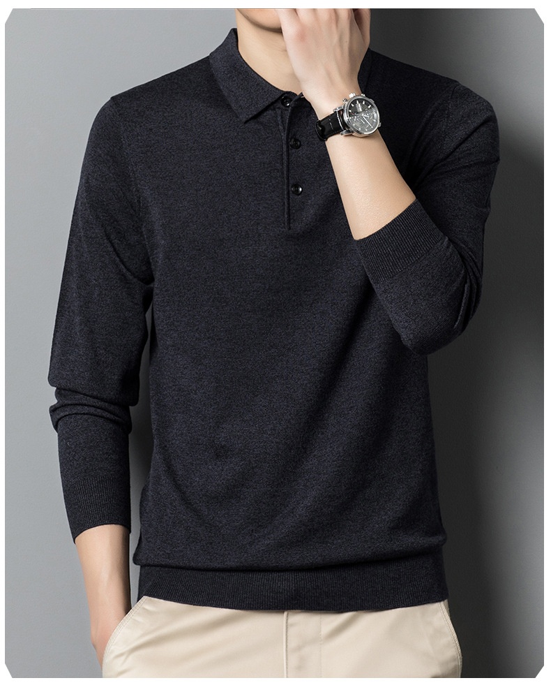 boy Boy Boy Autumn Thin Wool Men, High-End Business Turn-Down Collar Dad Sweater, Loose Base Knit Sweater For Men_voghion.com