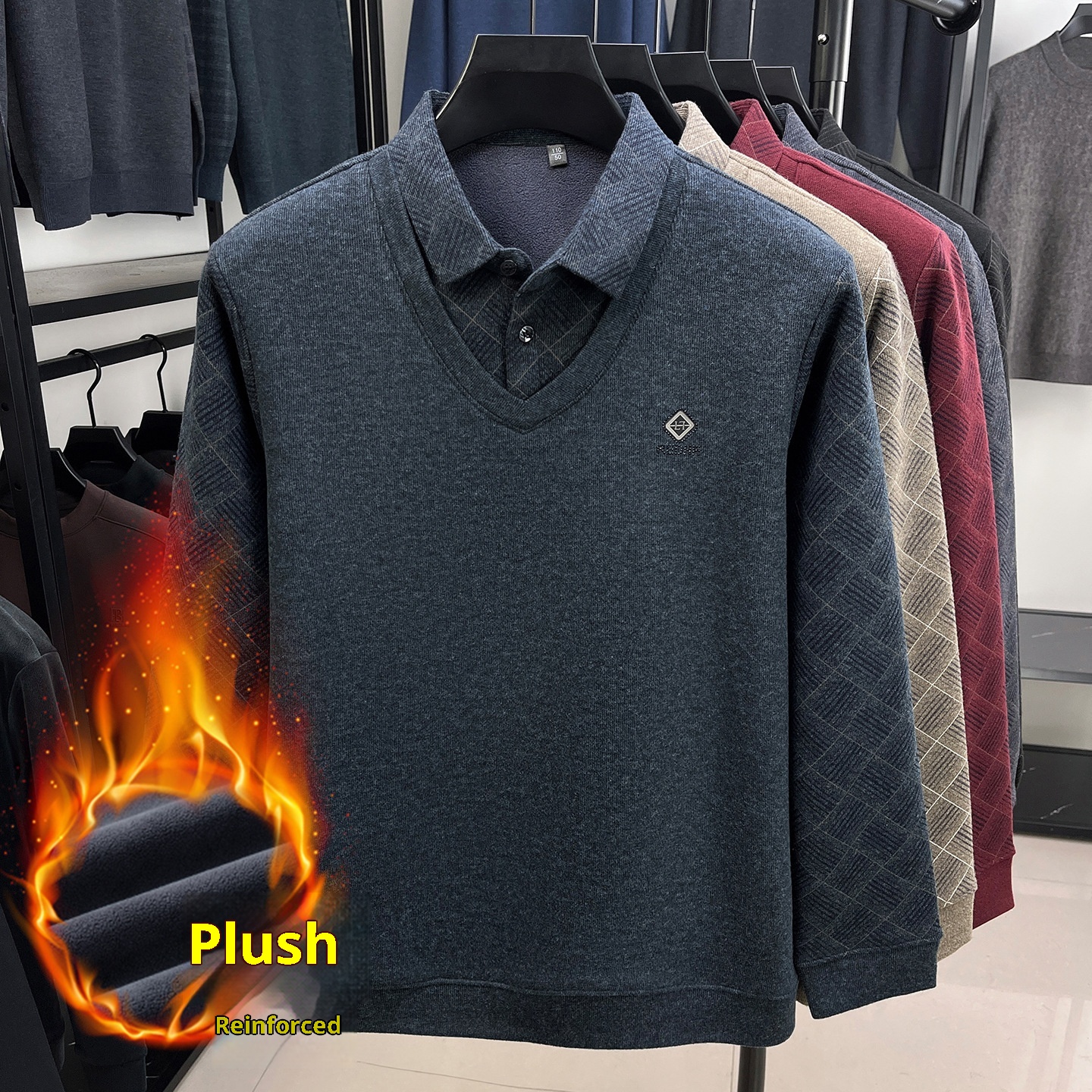 Maglione da uomo Boy Boy con fodera in lana di pecora e pile, design a due pezzi ispessito, nuovo modello 2025, base calda invernale_voghion.com