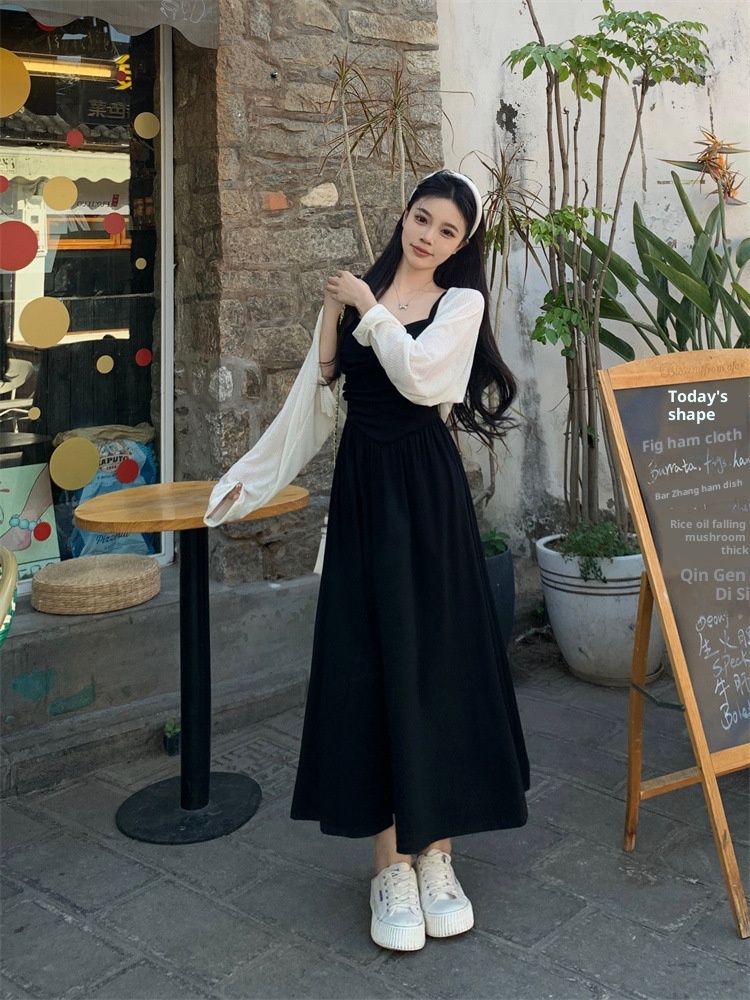 ChicShe Damen Plus Size Schwarzes Trägerkleid Sommer 2024 Fat MM Französisches Retro-Kleid in Midi-Länge mit taillierter Passform_voghion.com