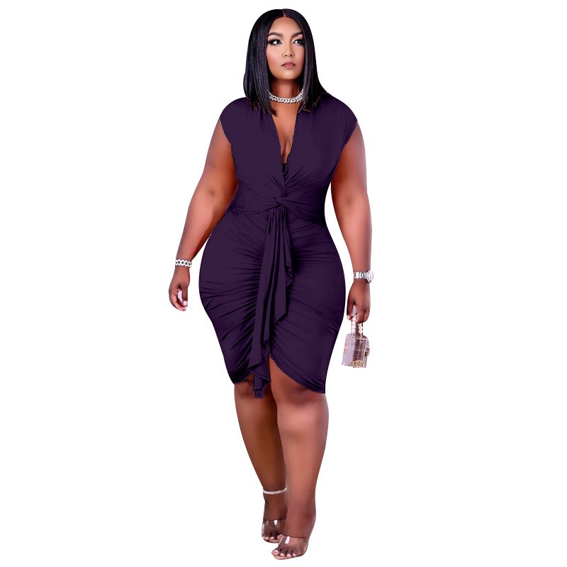 ChicShe Cross-Border Plus Size Women's Clothing Spring Summer Lace-Up 2021 Large Buttocks Sexy Bodycon Dress_voghion.com
