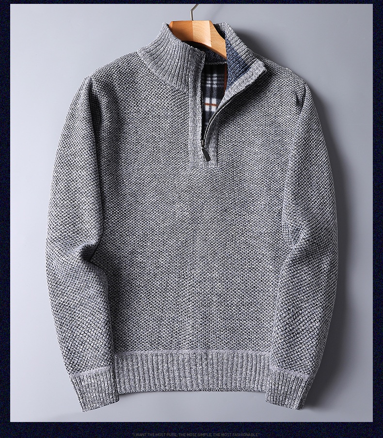 Herren-Pullover mit Reißverschluss, locker gestrickt, Herbst/Winter, Fleecegefüttert, verdickt, für den Großhandel, Herren-Strickjacke mit Reißverschluss, Herbst/Winter_voghion.com