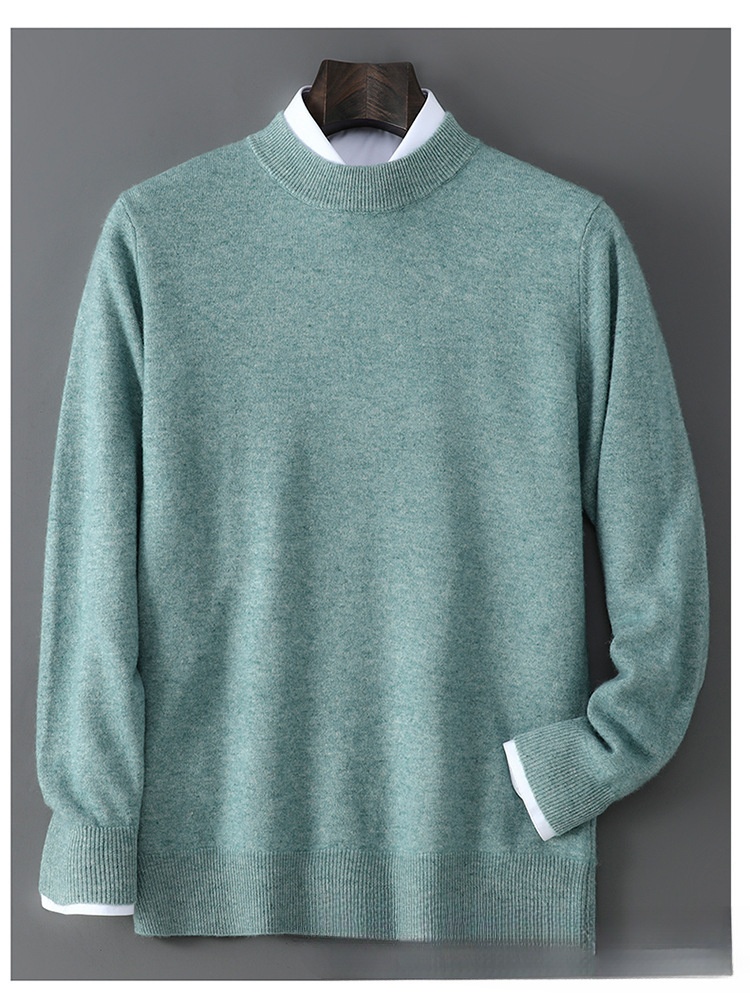 boy Boy Boy Autumn Winter New 100% Pure Wool Men's Half Turtleneck Knitted Pullover Casual Loose Base Cashmere Sweater_voghion.com