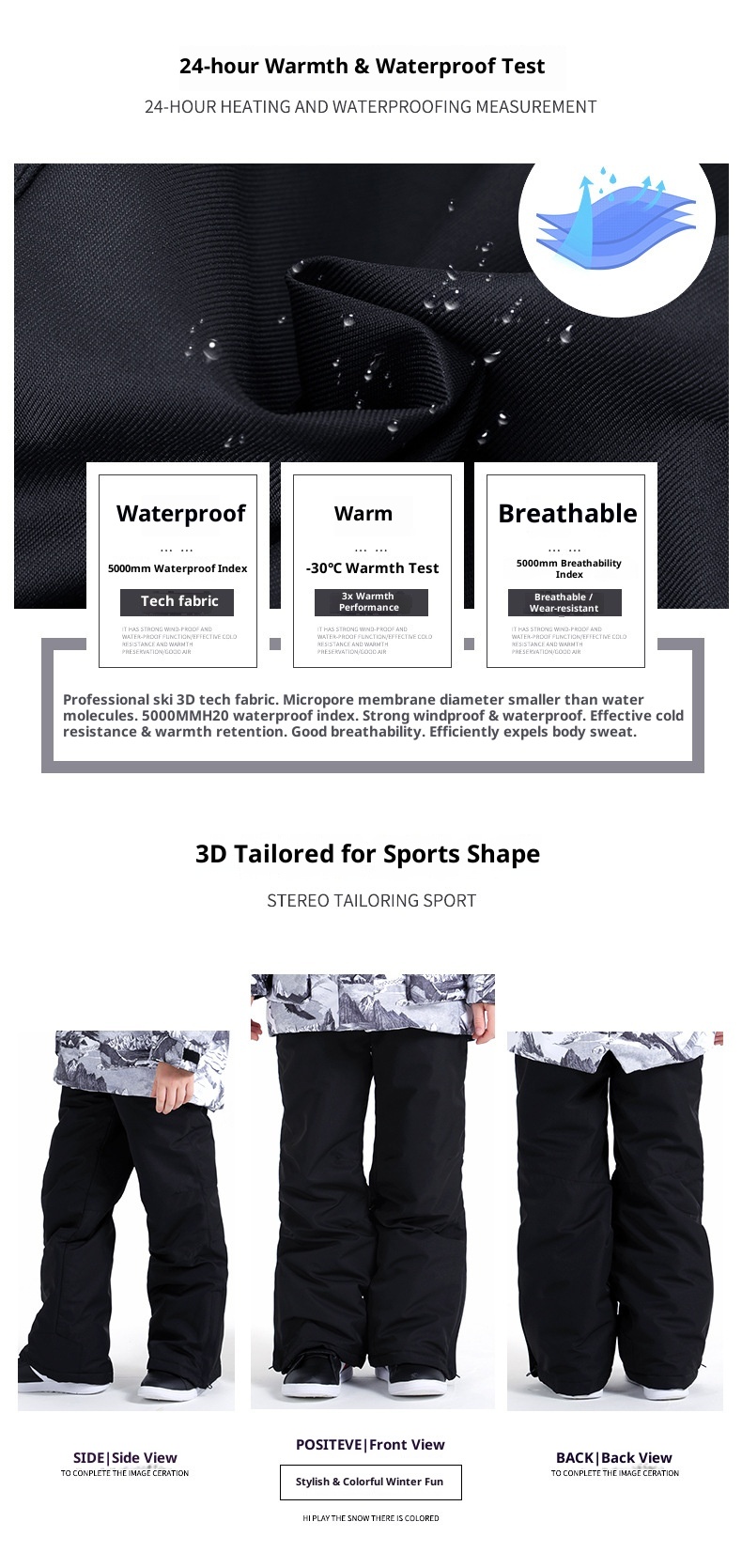 001 Stück Kinder-Latzhose, Skihose, Winter, winddicht, wasserdicht, warm, Snowboardhose für große Kinder_voghion.com