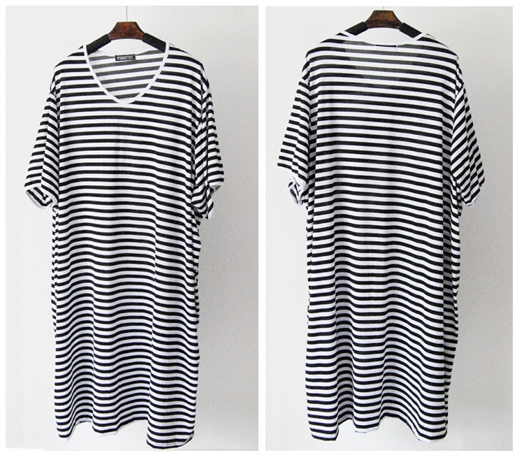 ChicShe Plus Size 100kg 150kg Fat M Estate A Righe Largo Manica Corta Abito Lavorato a Maglia di Media Lunghezza Camicia da Notte Loungewear_voghion.com