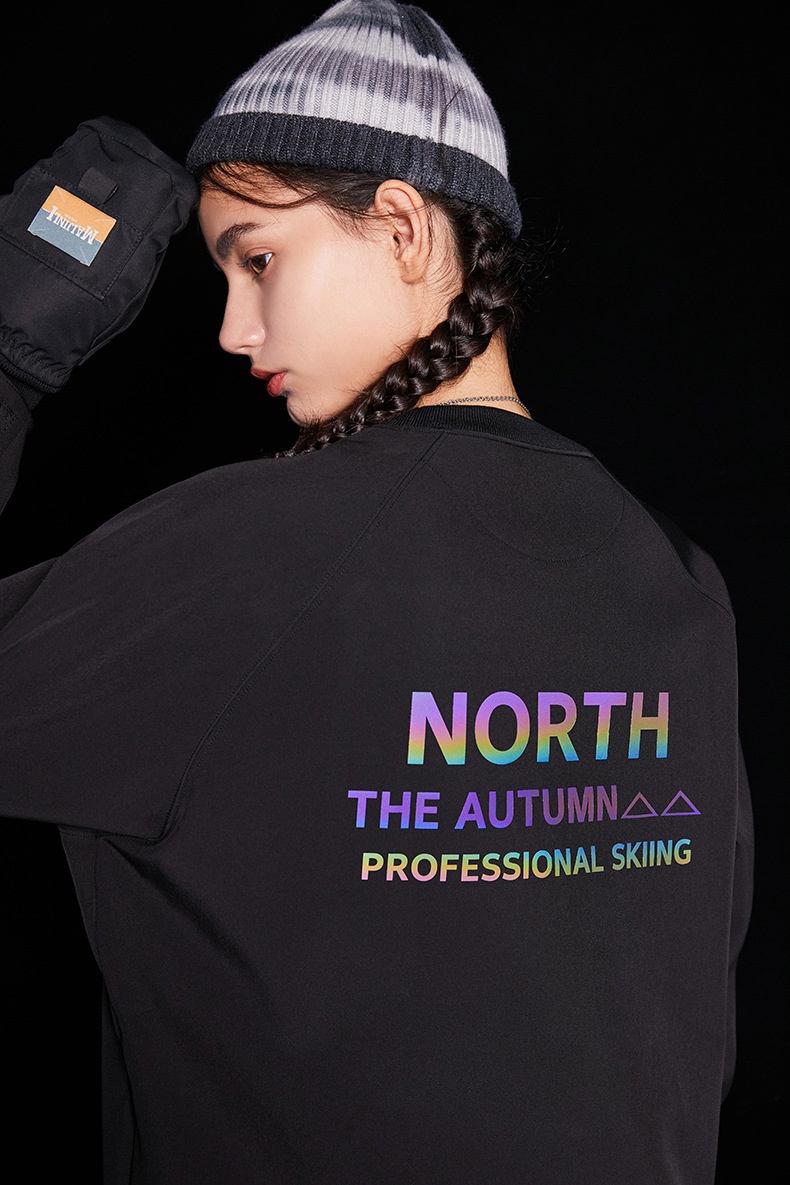 001 Bluza z kapturem, wiatroszczelna, wodoodporna, snowboardowa, narciarska, dla kobiet i mężczyzn, z okrągłym dekoltem, z kolorowym odblaskowym polarem, modne spodnie z szelkami_voghion.com