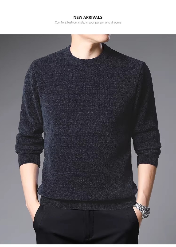 Maglione spesso foderato in pile di ciniglia e autunno più venduto da ragazzo, maglia invernale da uomo, strato di base alla moda_voghion.com