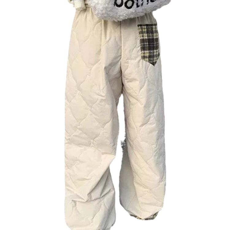 Pantalones de esquí holgados de algodón estilo americano, estilo informal, con cintura elástica, bloques de color, resistentes al viento y pernera ancha, para otoño e invierno._voghion.com