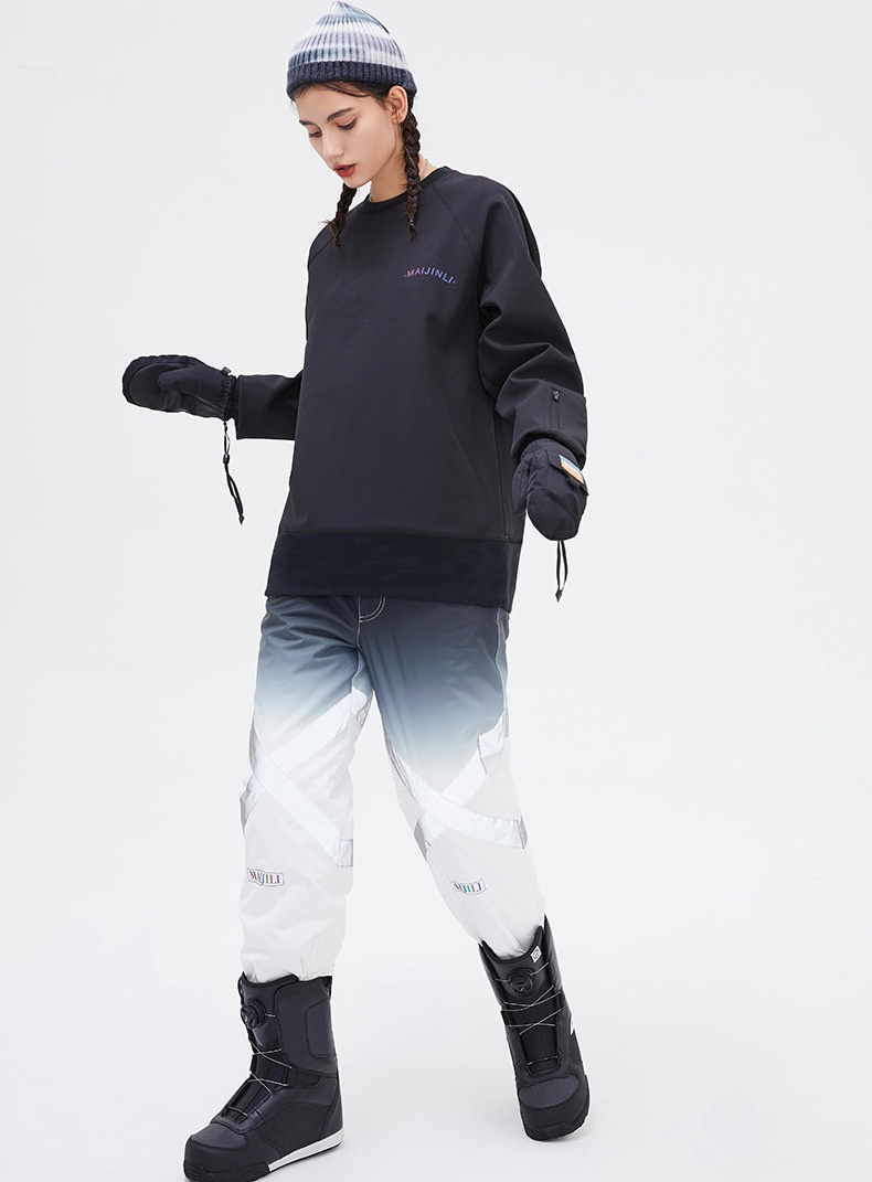 001 Bluza z kapturem, wiatroszczelna, wodoodporna, snowboardowa, narciarska, dla kobiet i mężczyzn, z okrągłym dekoltem, z kolorowym odblaskowym polarem, modne spodnie z szelkami_voghion.com