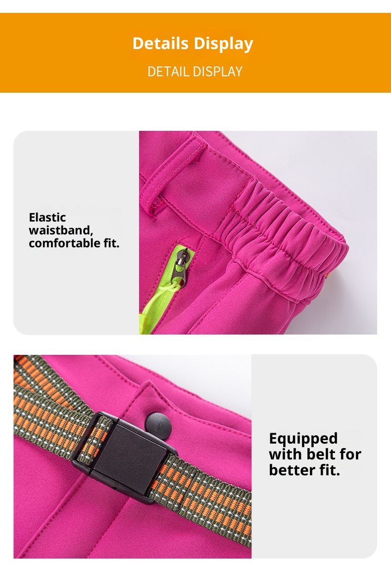 001 Children's Autumn Winter Softshell Boys Girls Students School Color Block Reflective Windproof Waterproof Warm Ski Pants_voghion.com