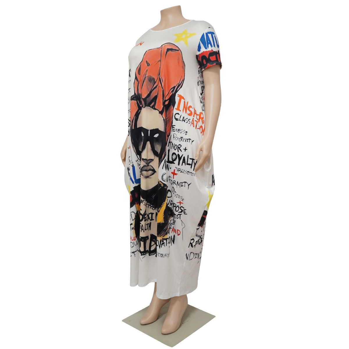 ChicShe N7514 Cross-Border European And American 's Fashion Positioning Printed Pocket Plus Size Loose Oversized Dress For_voghion.com