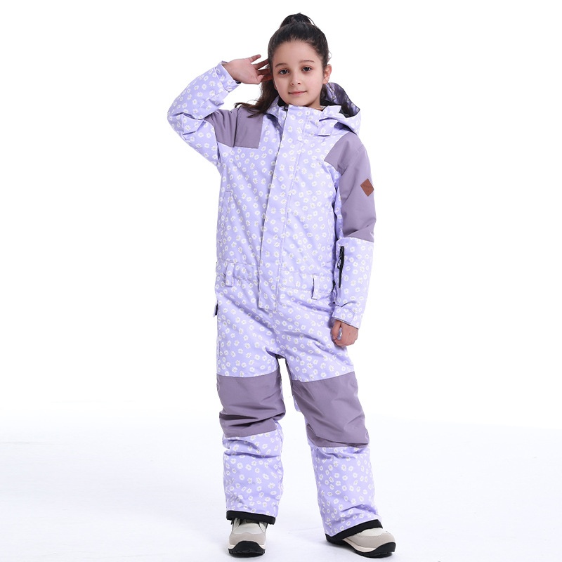 001 New Children's Ski One-Piece Girls' Set Color Block Waterproof Windproof Warm Single And Double Board Suit Snow Pants_voghion.com