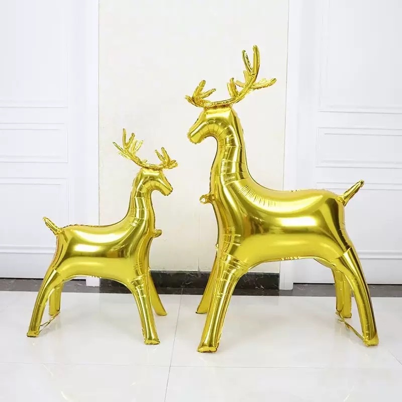 Lillian 3D Gold Deer Standing Reindeer Balloon Inflatable Decoration Photo Prop Stall Supplies Christmas Limited Edition_voghion.com