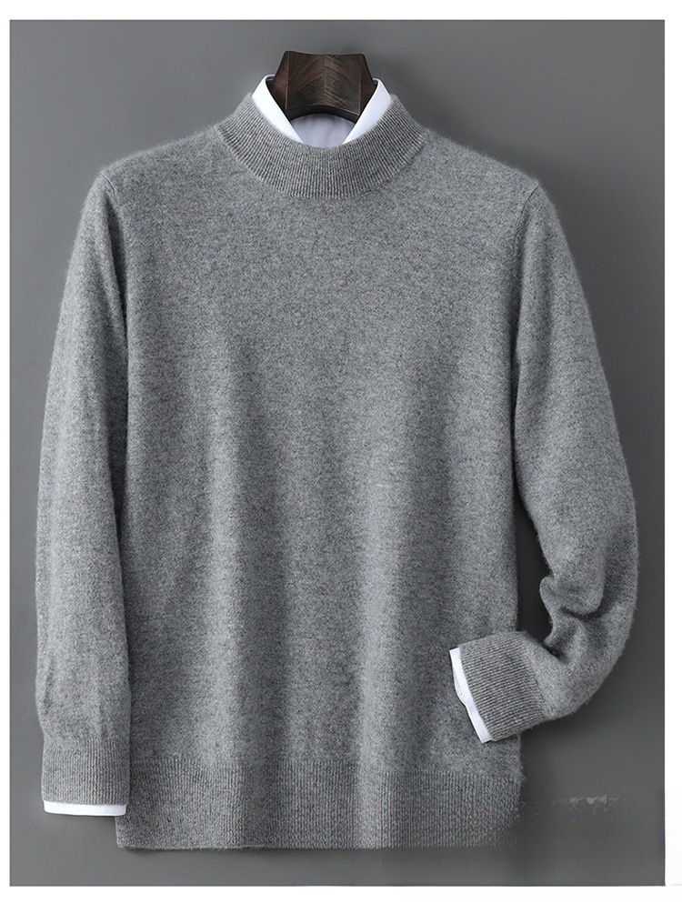 boy Boy Boy Autumn Winter New 100% Pure Wool Men's Half Turtleneck Knitted Pullover Casual Loose Base Cashmere Sweater_voghion.com