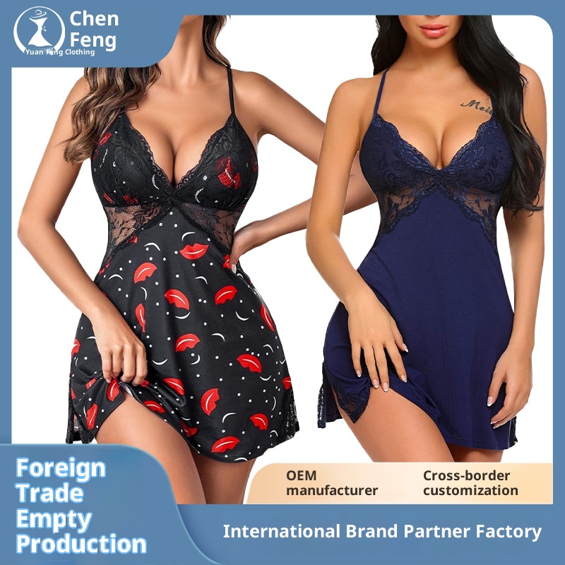 Vestido de encaje cruzado ChicShe, camisón sexy de malla con tirantes y estampado de leopardo, sin espalda, estilo europeo y americano, venta al por mayor_voghion.com