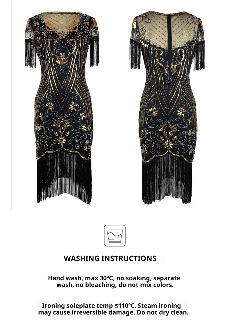 ChicShe 1920S Retro Ball Gown With Embroidery And Tassels, Cocktail Party Plus Size Sequin Beaded Mesh Dress_voghion.com