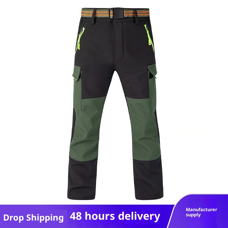 001 Children's Autumn Winter Softshell Boys Girls Students School Color Block Reflective Windproof Waterproof Warm Ski Pants_voghion.com