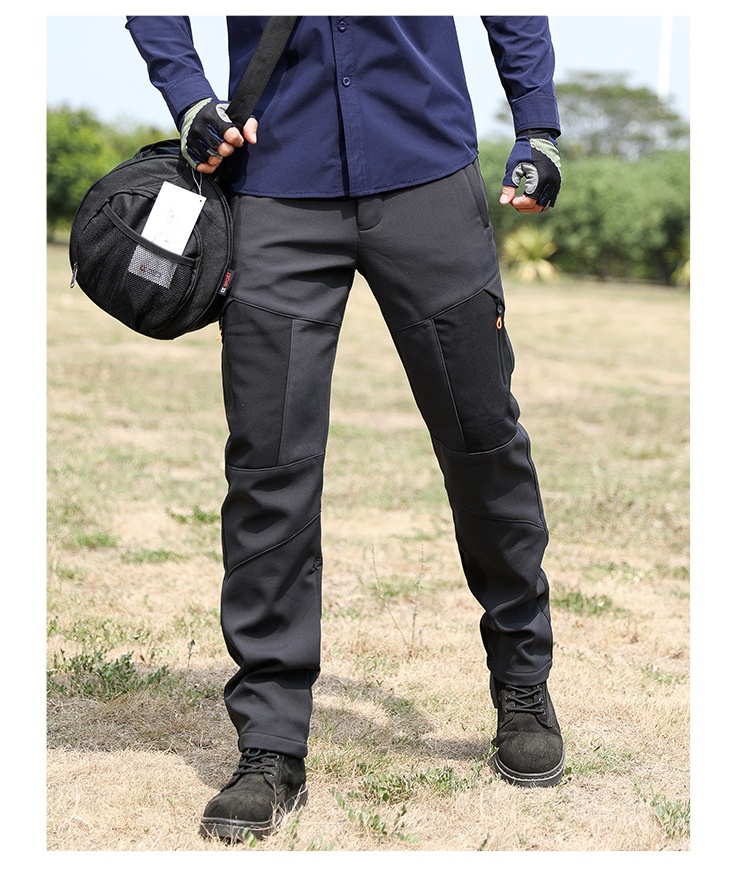 001 Outdoor Casual Long Windproof Watproof Thickened Cold-proof Warm Mountaineing Fleece Softshell Pants Men Autumn_voghion.com