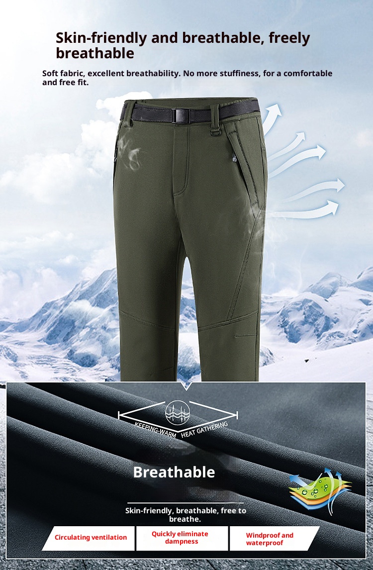 001 Cross-Border Outdoor Soft Shell Winter Skiing Hiking Loose Windproof Waterproof Softshell Pants Thickened Warm_voghion.com