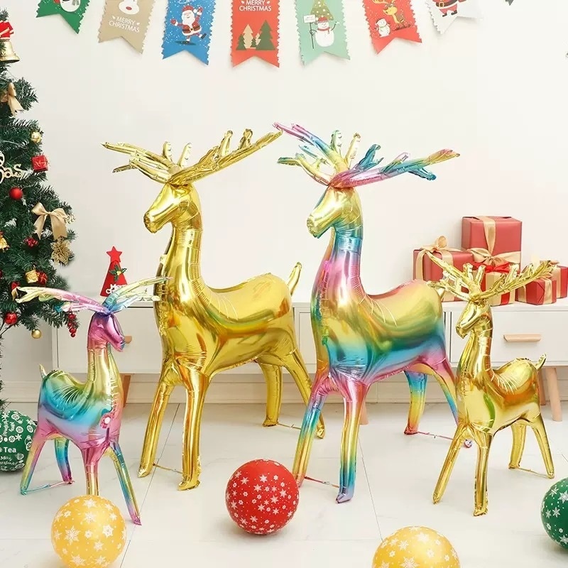 Lillian 3D Gold Deer Standing Reindeer Balloon Inflatable Decoration Photo Prop Stall Supplies Christmas Limited Edition_voghion.com
