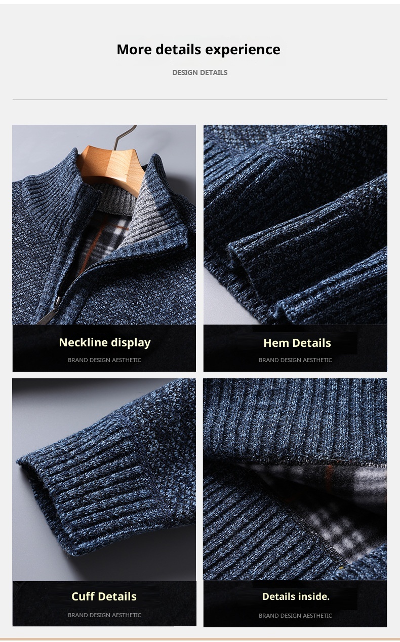 Herren-Pullover mit Reißverschluss, locker gestrickt, Herbst/Winter, Fleecegefüttert, verdickt, für den Großhandel, Herren-Strickjacke mit Reißverschluss, Herbst/Winter_voghion.com