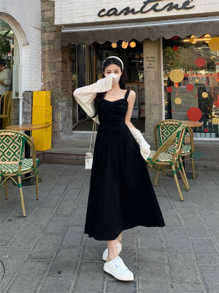 ChicShe Damen Plus Size Schwarzes Trägerkleid Sommer 2024 Fat MM Französisches Retro-Kleid in Midi-Länge mit taillierter Passform_voghion.com