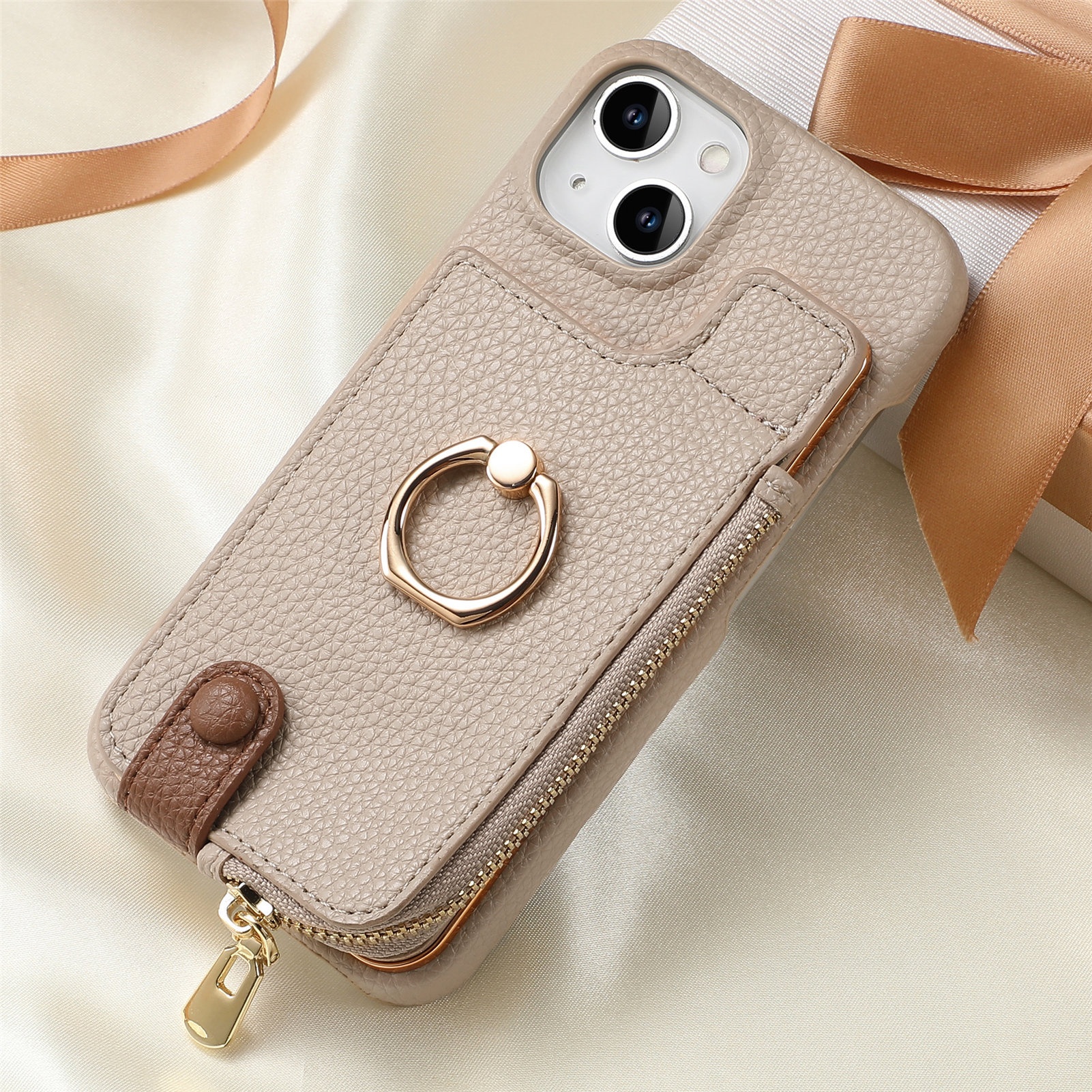 TechGlobe Compatible With 17 Air Lychee Texture Top And Bottom Opening Electroplated Oil Edge Solid Color Ring Card Slot_voghion.com