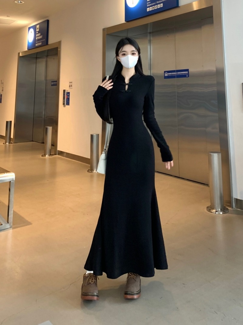 ChicShe 2025 New Chinese Style Improved Cheongsam Bodycon Long For Women Autumn Winter Plus Size Waist-Cinching Base Mermaid_voghion.com