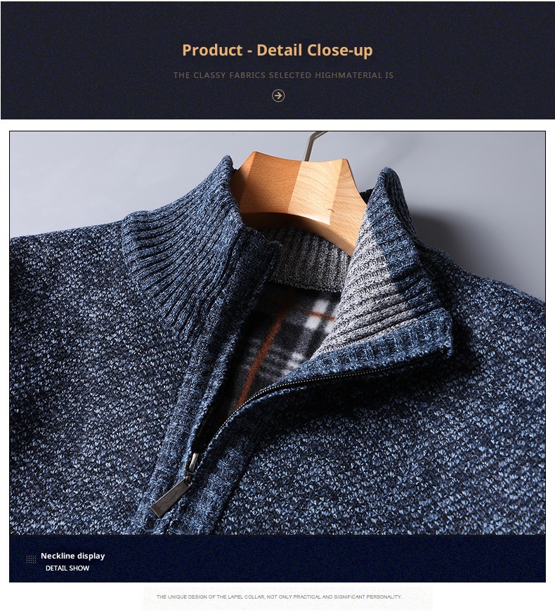 Herren-Pullover mit Reißverschluss, locker gestrickt, Herbst/Winter, Fleecegefüttert, verdickt, für den Großhandel, Herren-Strickjacke mit Reißverschluss, Herbst/Winter_voghion.com