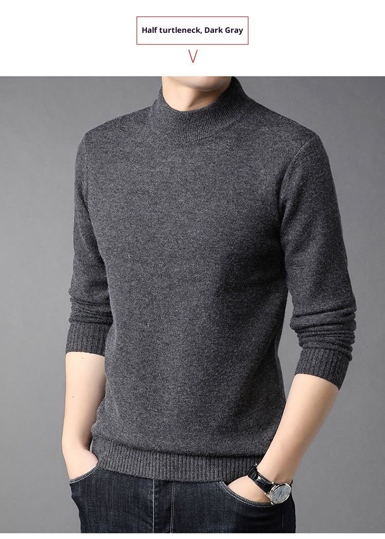 Boy Boy Boy Herren-Winterpullover aus reinem Kaschmir, dick gefüttert, halbrollkragen, Wollpullover für Herren mittleren Alters_voghion.com