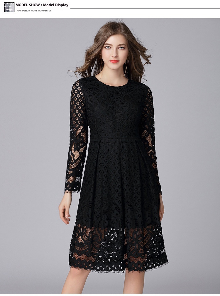 ChicShe Size Women's Black For Foreign Trade, European And American Fashion, Lace Trim, Plus Size, 100kg Dress_voghion.com