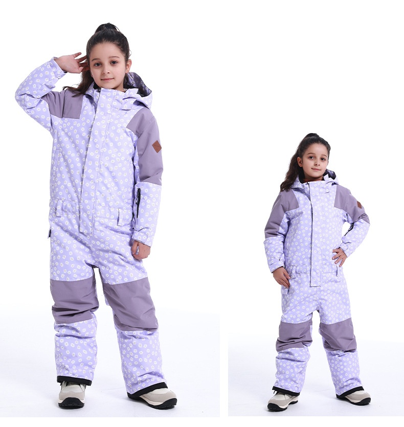 001 New Children's Ski One-Piece Girls' Set Color Block Waterproof Windproof Warm Single And Double Board Suit Snow Pants_voghion.com