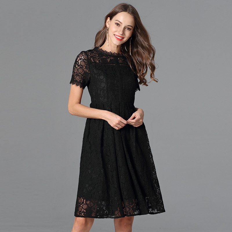 Robe d'été ChicShe grande taille, petite robe noire, coupe trapèze, manches courtes, en dentelle, style Sweet Lady._voghion.com