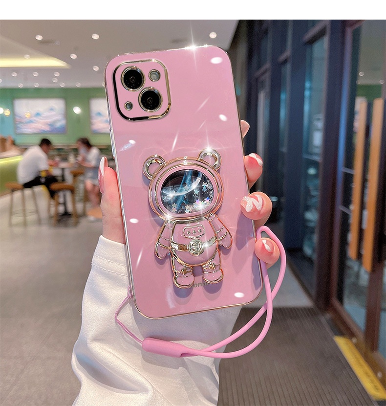 TechGlobe Compatible Electroplated 16 Phone Case Liquid Sand Creative 13 Pro Max Internet Celebrity New Space Bear_voghion.com