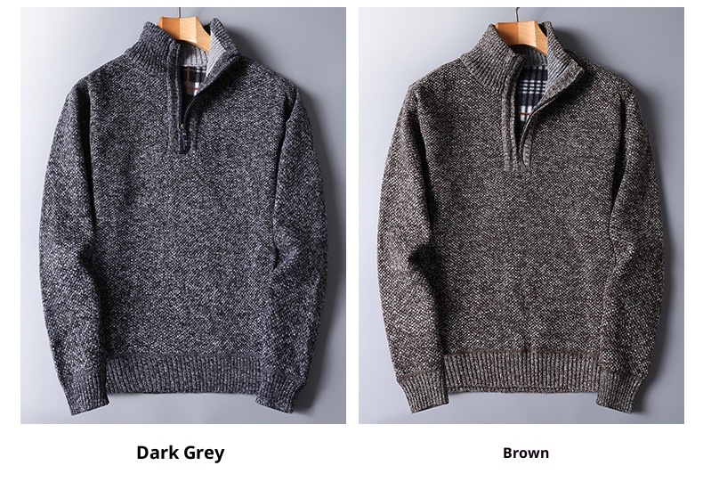 Herren-Pullover mit Reißverschluss, locker gestrickt, Herbst/Winter, Fleecegefüttert, verdickt, für den Großhandel, Herren-Strickjacke mit Reißverschluss, Herbst/Winter_voghion.com