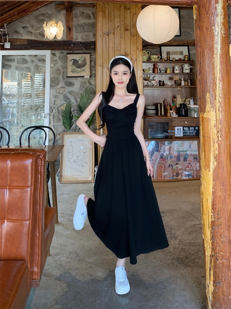 ChicShe Damen Plus Size Schwarzes Trägerkleid Sommer 2024 Fat MM Französisches Retro-Kleid in Midi-Länge mit taillierter Passform_voghion.com