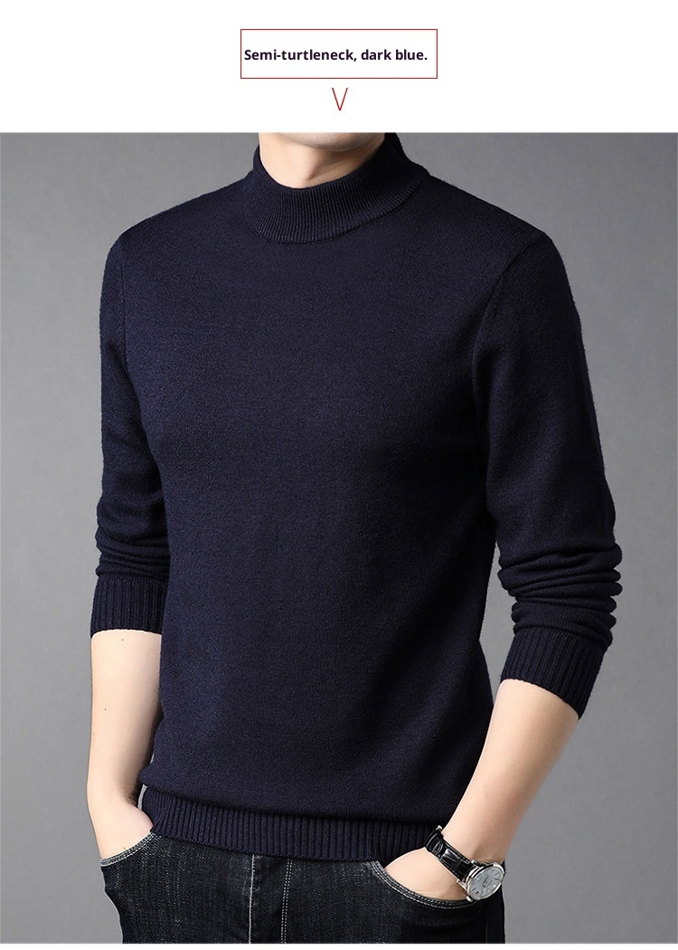 Boy Boy Boy Herren-Winterpullover aus reinem Kaschmir, dick gefüttert, halbrollkragen, Wollpullover für Herren mittleren Alters_voghion.com