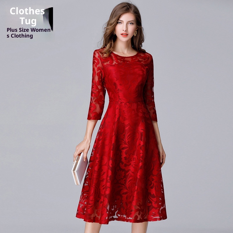ChicShe Flared Lace European And American Fashion Plus Size Simple Loose Mid-Length Casual Dress Factory Direct Sale_voghion.com