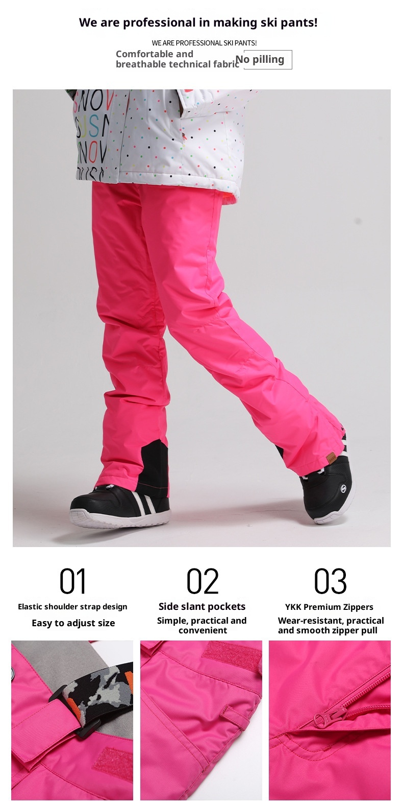 001 Gsousnow Damen Winddicht Wasserdicht Verdickt Warm Skianzug Snowboard Schneehose mit Riemen_voghion.com