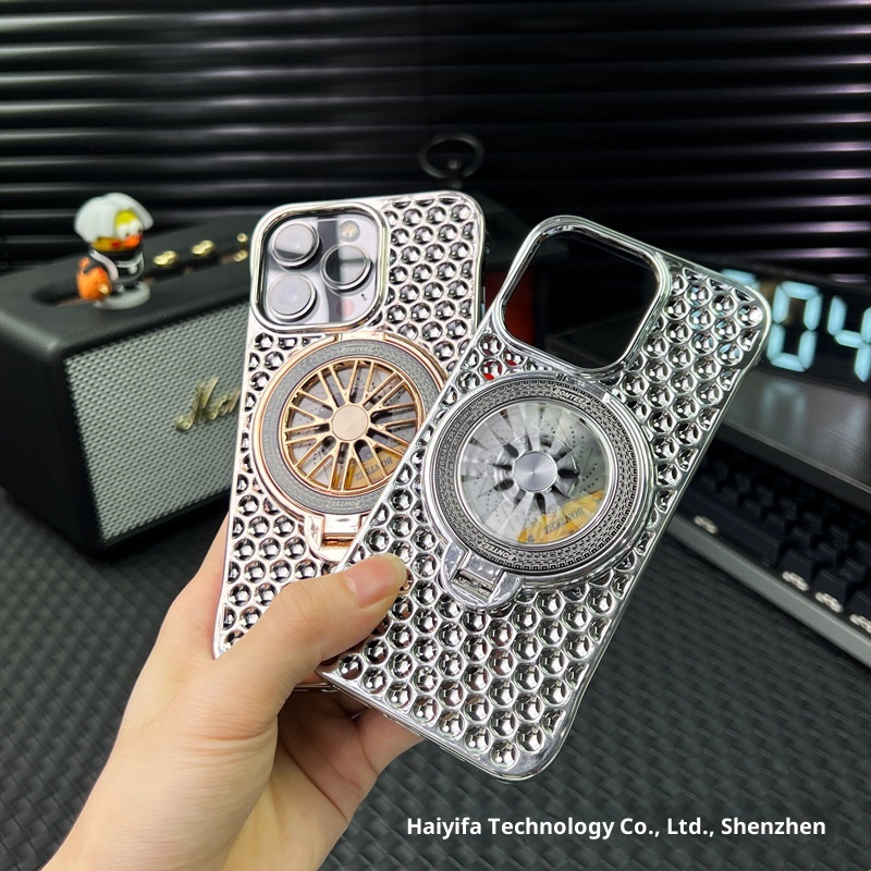 Custodia per telefono con supporto magnetico rotante giroscopico TechGlobe compatibile con iPhone 16 Pro Max, copertura a nido d'ape per dissipazione del calore_voghion.com