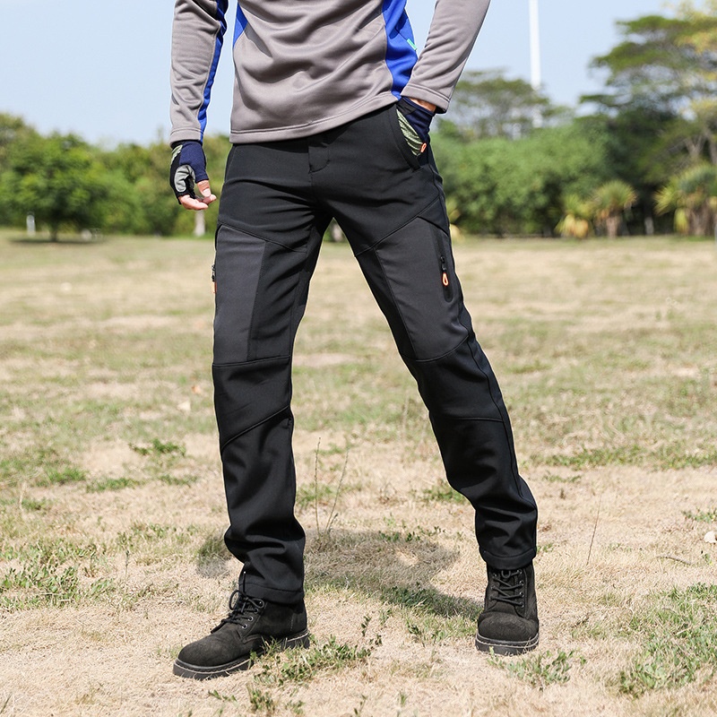 001 Outdoor Casual Long Windproof Watproof Thickened Cold-proof Warm Mountaineing Fleece Softshell Pants Men Autumn_voghion.com